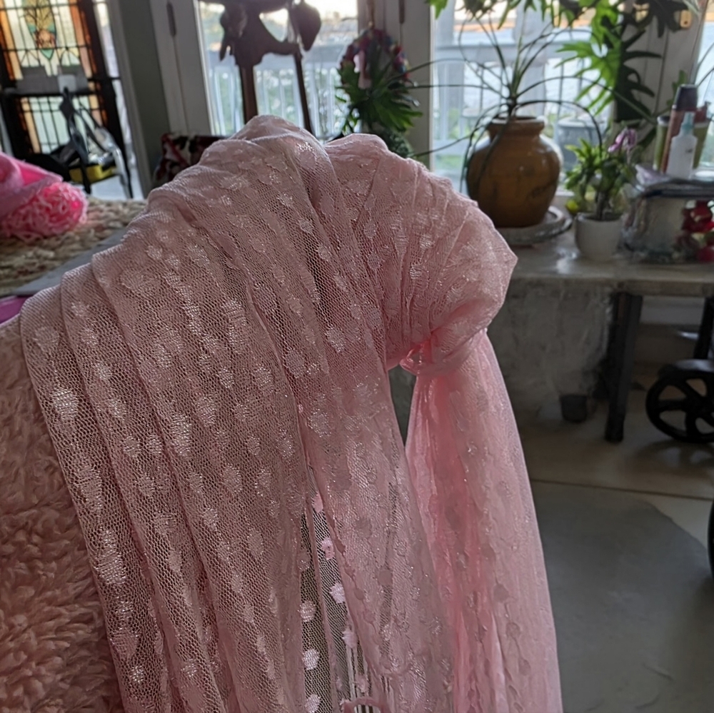 Sheer Scarf, Pale Pink, 54"x18" with 9"fringe....$20